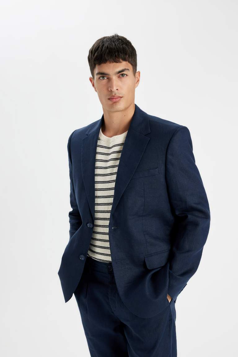Regular Fit Yarım Astar Yazlık Keten Blazer Ceket