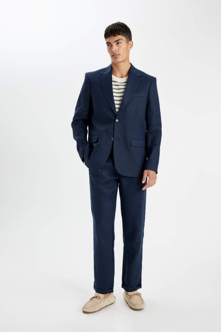 Regular Fit Yarım Astar Yazlık Keten Blazer Ceket