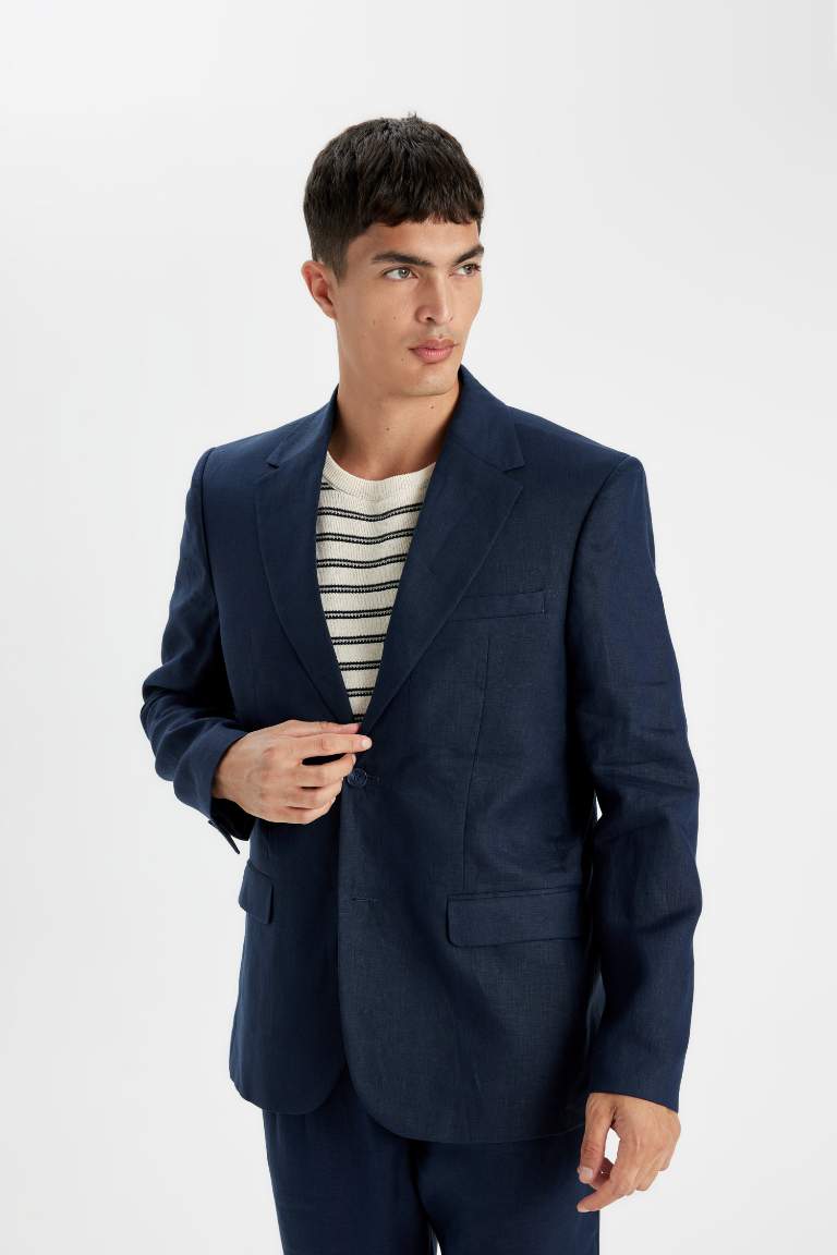 Regular Fit Yarım Astar Yazlık Keten Blazer Ceket