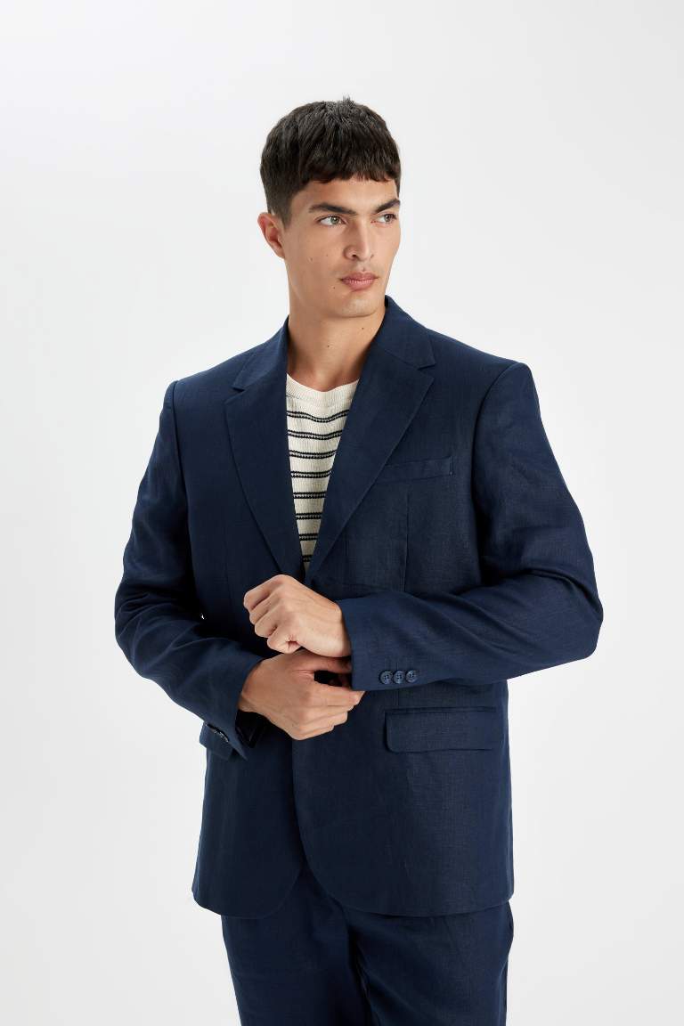 Regular Fit Yarım Astar Yazlık Keten Blazer Ceket