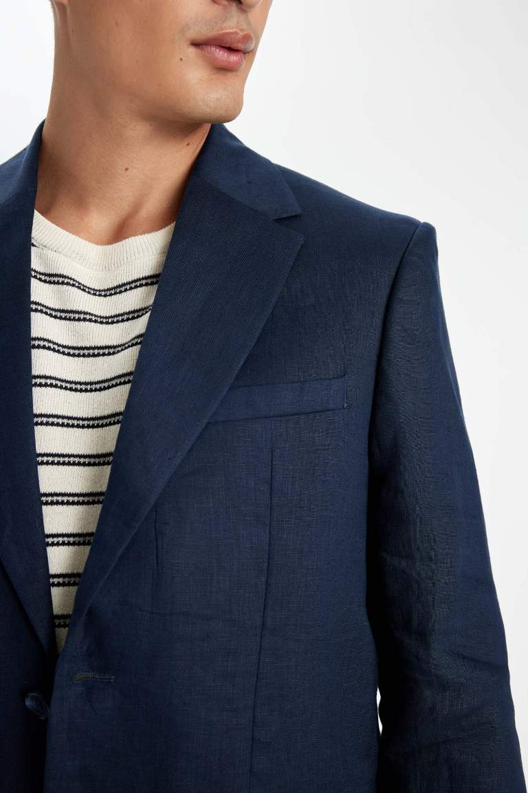 Regular Fit Yarım Astar Yazlık Keten Blazer Ceket