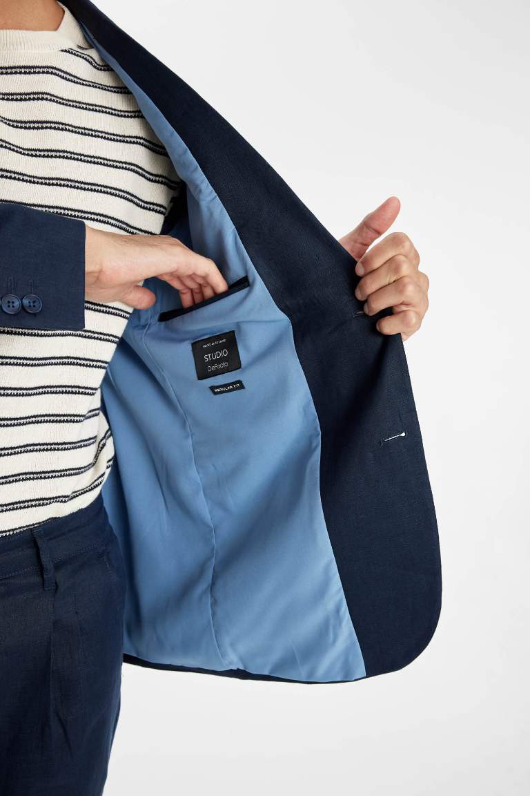 Regular Fit Yarım Astar Yazlık Keten Blazer Ceket