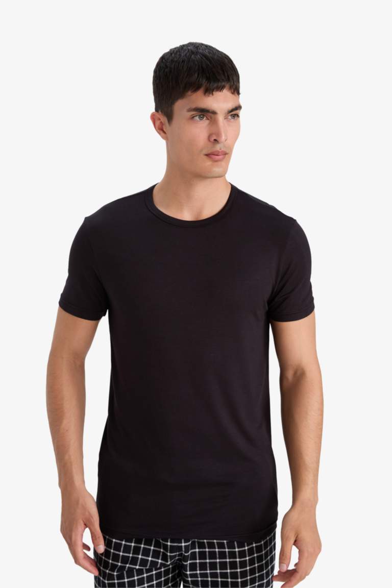 Premium Slim Fit Dar Kesim Bisiklet Yaka Modal Üst