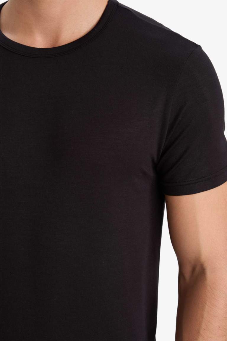 Premium Slim Fit Dar Kesim Bisiklet Yaka Modal Üst