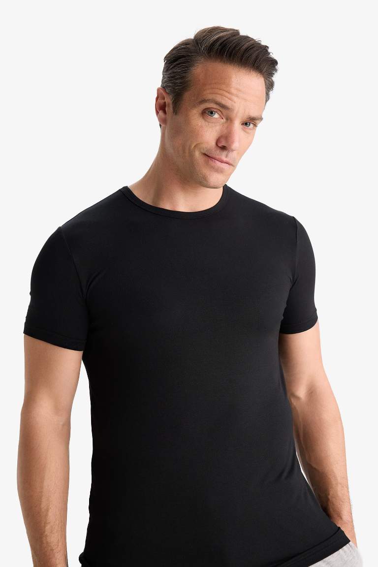 Premium Slim Fit Dar Kesim Bisiklet Yaka Modal Üst