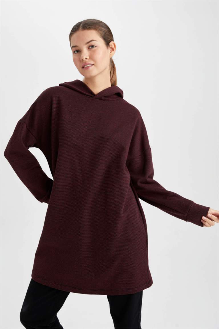 Regular Fit Kapüşonlu Uzun Kollu Sweatshirt Tunik