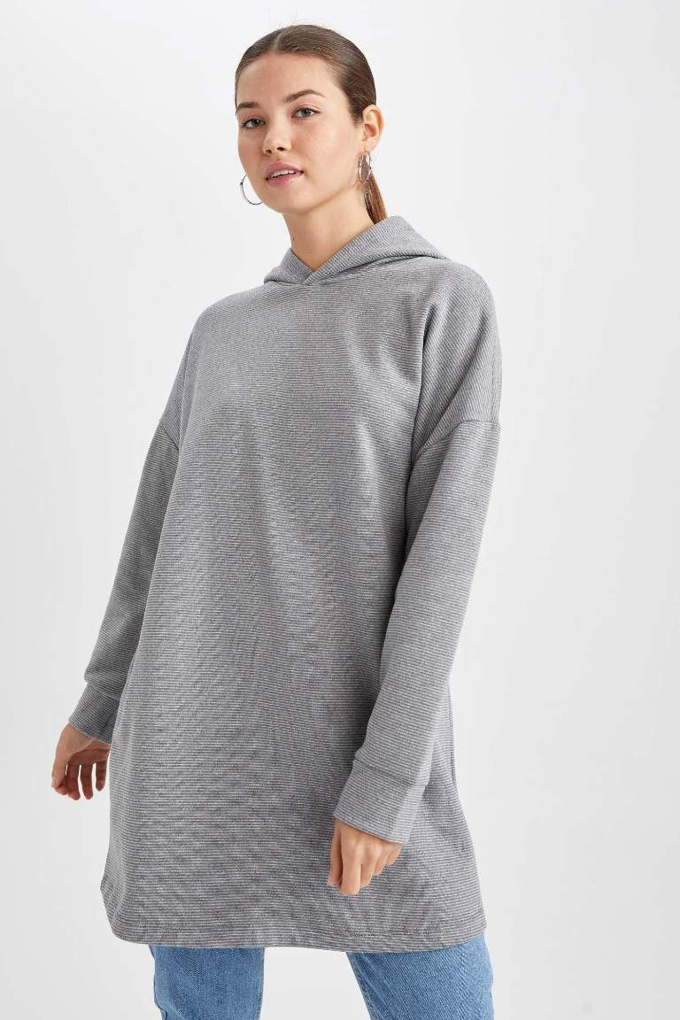 Regular Fit Kapüşonlu Uzun Kollu Sweatshirt Tunik