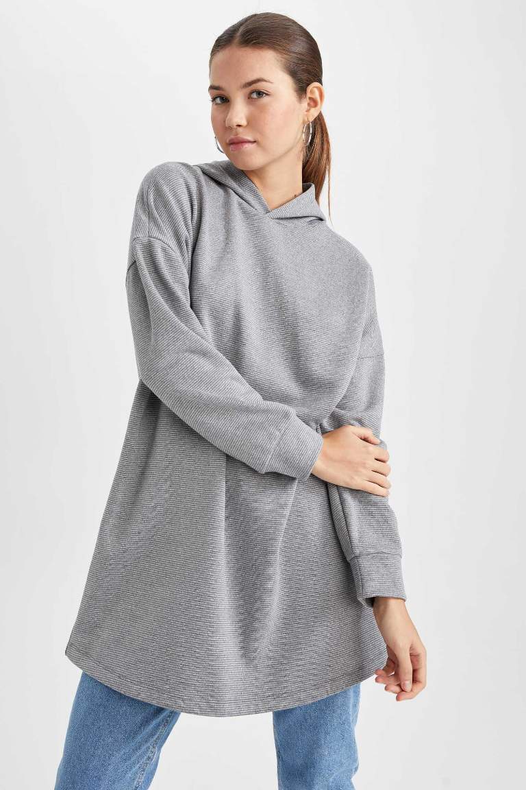 Regular Fit Kapüşonlu Uzun Kollu Sweatshirt Tunik