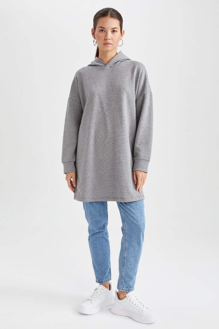 Regular Fit Kapüşonlu Uzun Kollu Sweatshirt Tunik