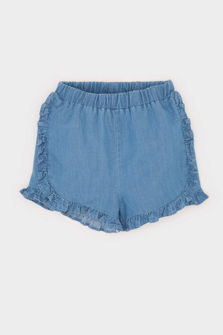 Kız Bebek Beli Lastikli Jean Şort