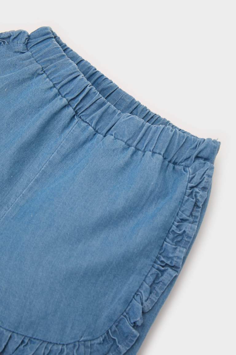 Kız Bebek Beli Lastikli Jean Şort