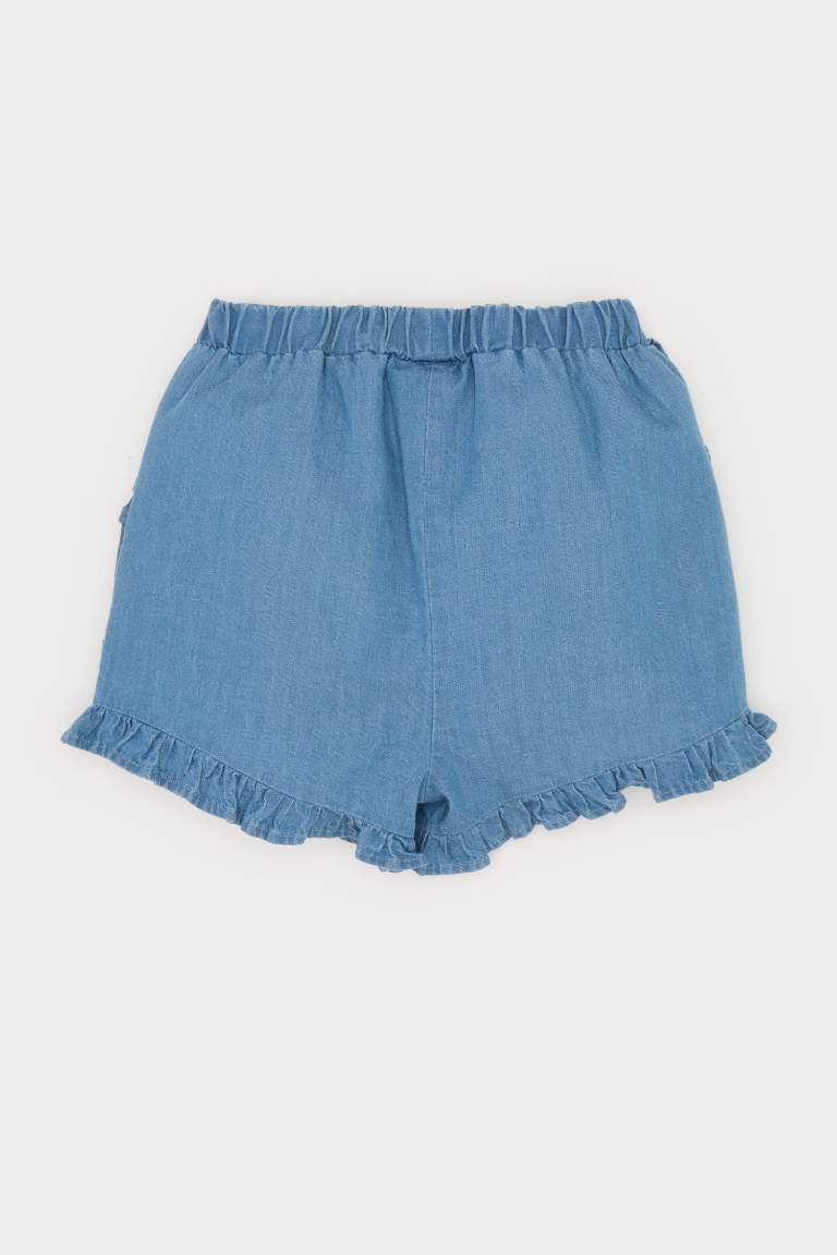 Kız Bebek Beli Lastikli Jean Şort