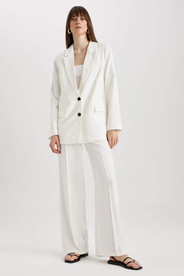 Loose Fit Kruvaze Yaka Düğmeli Blazer Ceket