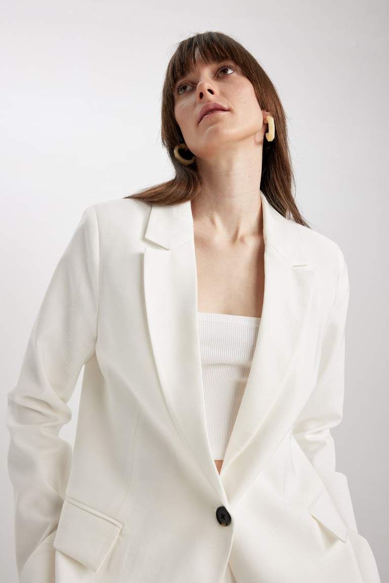 Loose Fit Kruvaze Yaka Düğmeli Blazer Ceket