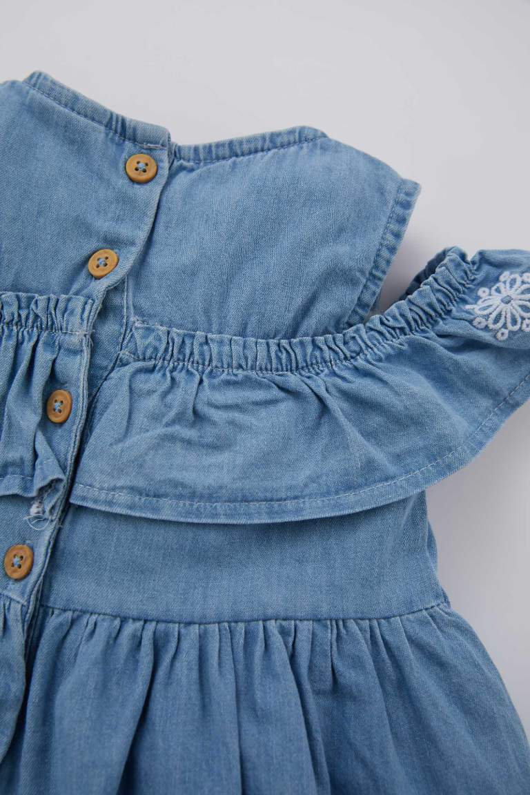 Kız Bebek Çiçekli Kolsuz Jean Elbise