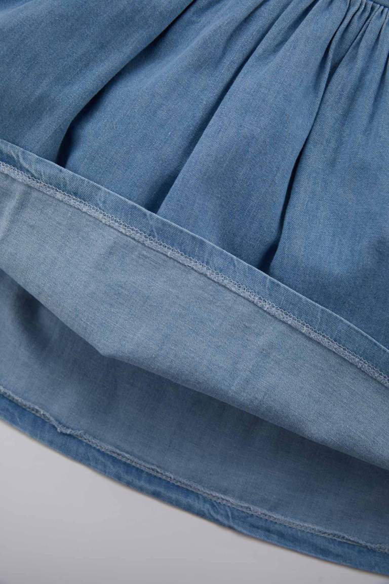 Kız Bebek Çiçekli Kolsuz Jean Elbise