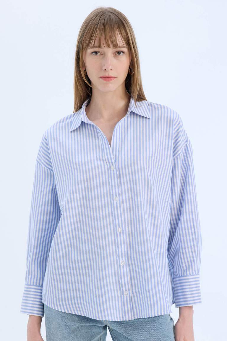 Oversize Fit Shirt Collar Oxford Long Sleeve Shirt