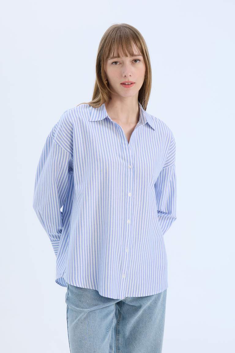 Oversize Fit Shirt Collar Oxford Long Sleeve Shirt