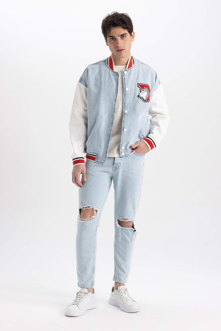 Relax Fit Kolej Yaka Bomber Jean Ceket