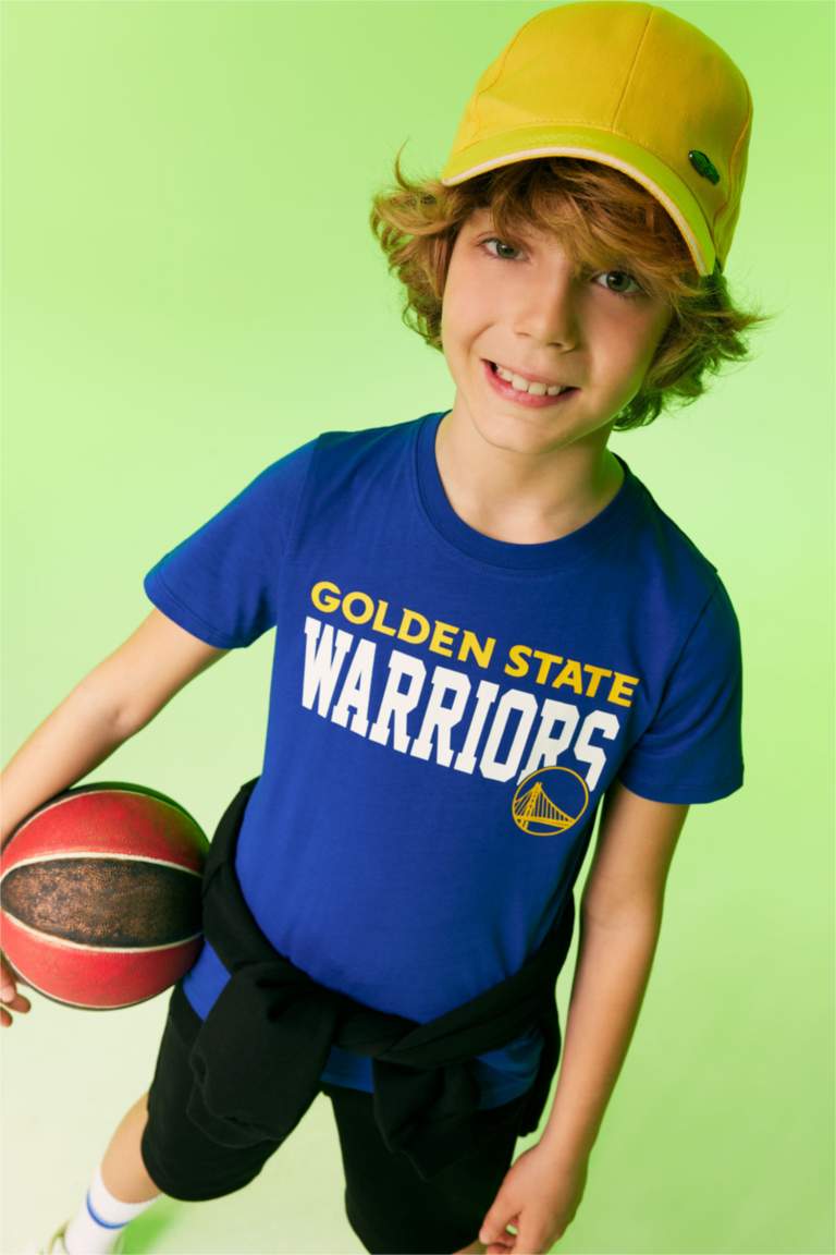 Boys NBA Golden State Warriors Licensed Regular Fit Crew Neck Short Sleeved T-Shirt