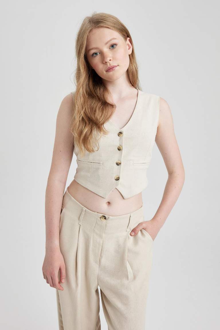 Women Linen Blend Vest