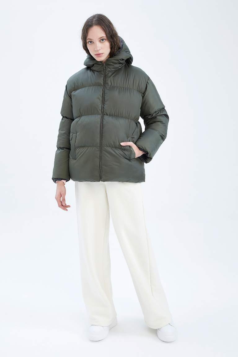 DeFactoFit Standart Fit Kapüşonlu Anorak Tafta Şişme Mont