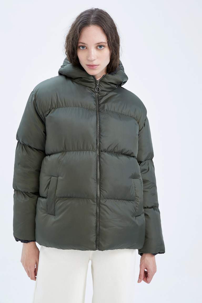 DeFactoFit Standart Fit Kapüşonlu Anorak Tafta Şişme Mont