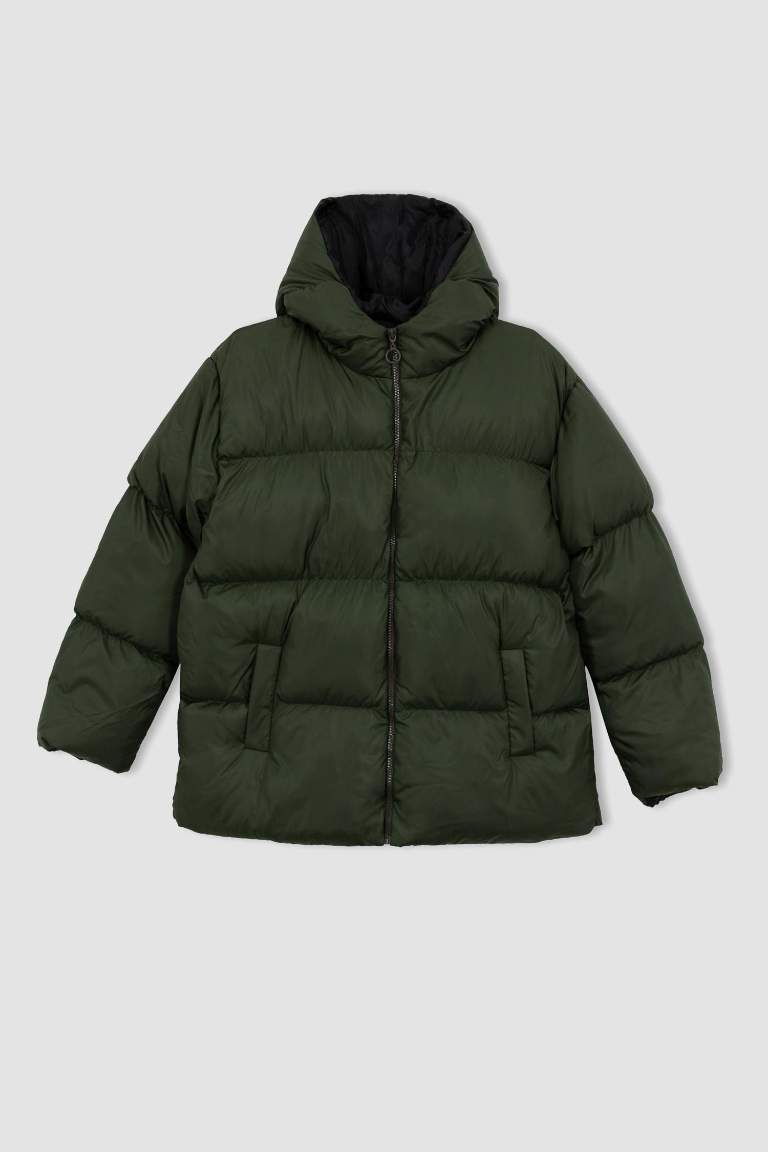 DeFactoFit Standart Fit Kapüşonlu Anorak Tafta Şişme Mont