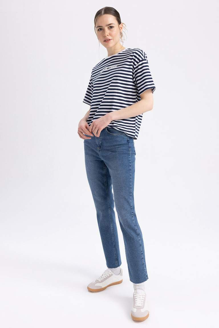 Mary Vintage Straght Fit Yüksek Bel Kesik Uçlu Paça Bilek Boy Jean Pantolon