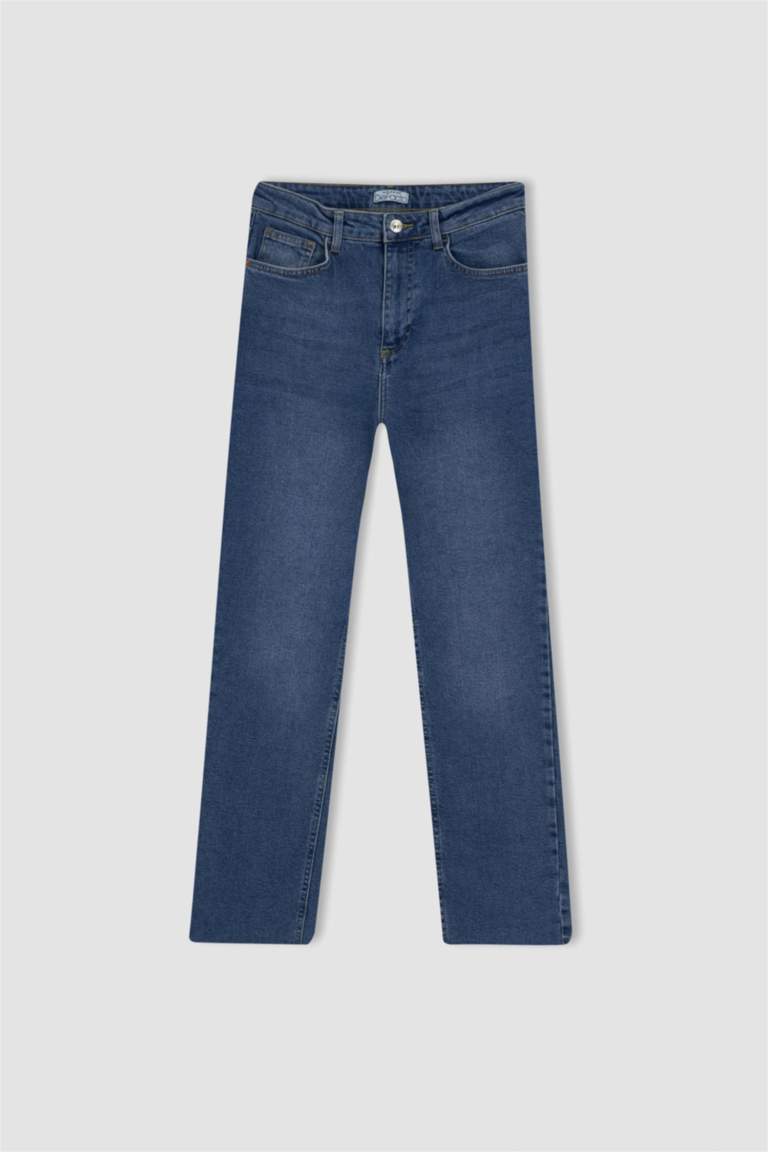 Mary Vintage Straght Fit Yüksek Bel Kesik Uçlu Paça Bilek Boy Jean Pantolon