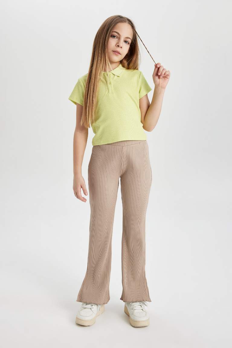 Pantalon Jersey Côtelé Coupe Évasée pour Fille