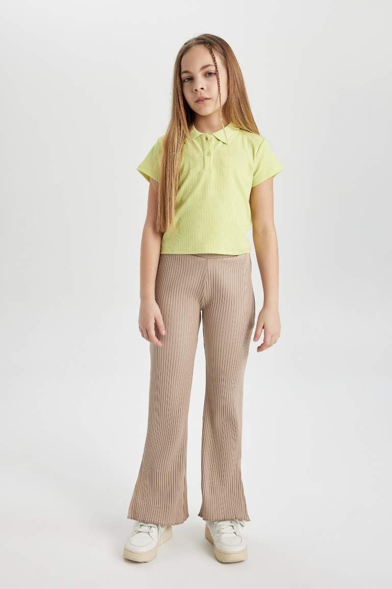 Pantalon Jersey Côtelé Coupe Évasée pour Fille