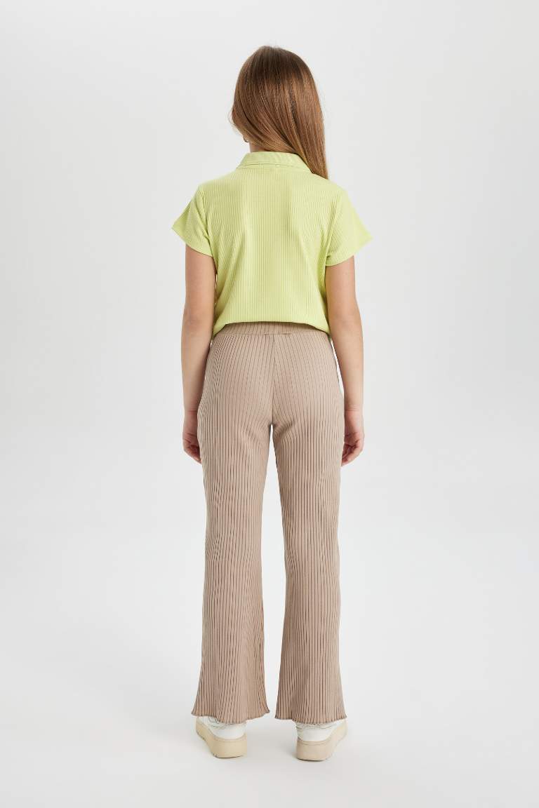 Pantalon Jersey Côtelé Coupe Évasée pour Fille