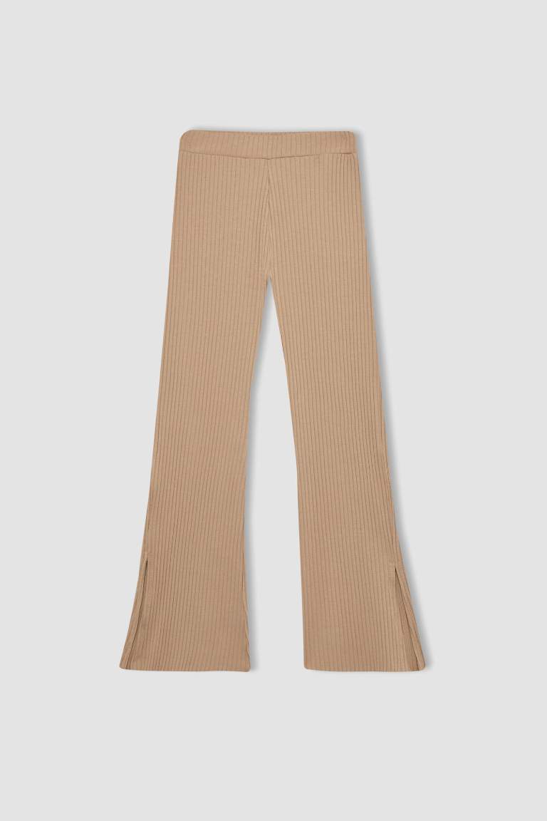 Pantalon Jersey Côtelé Coupe Évasée pour Fille