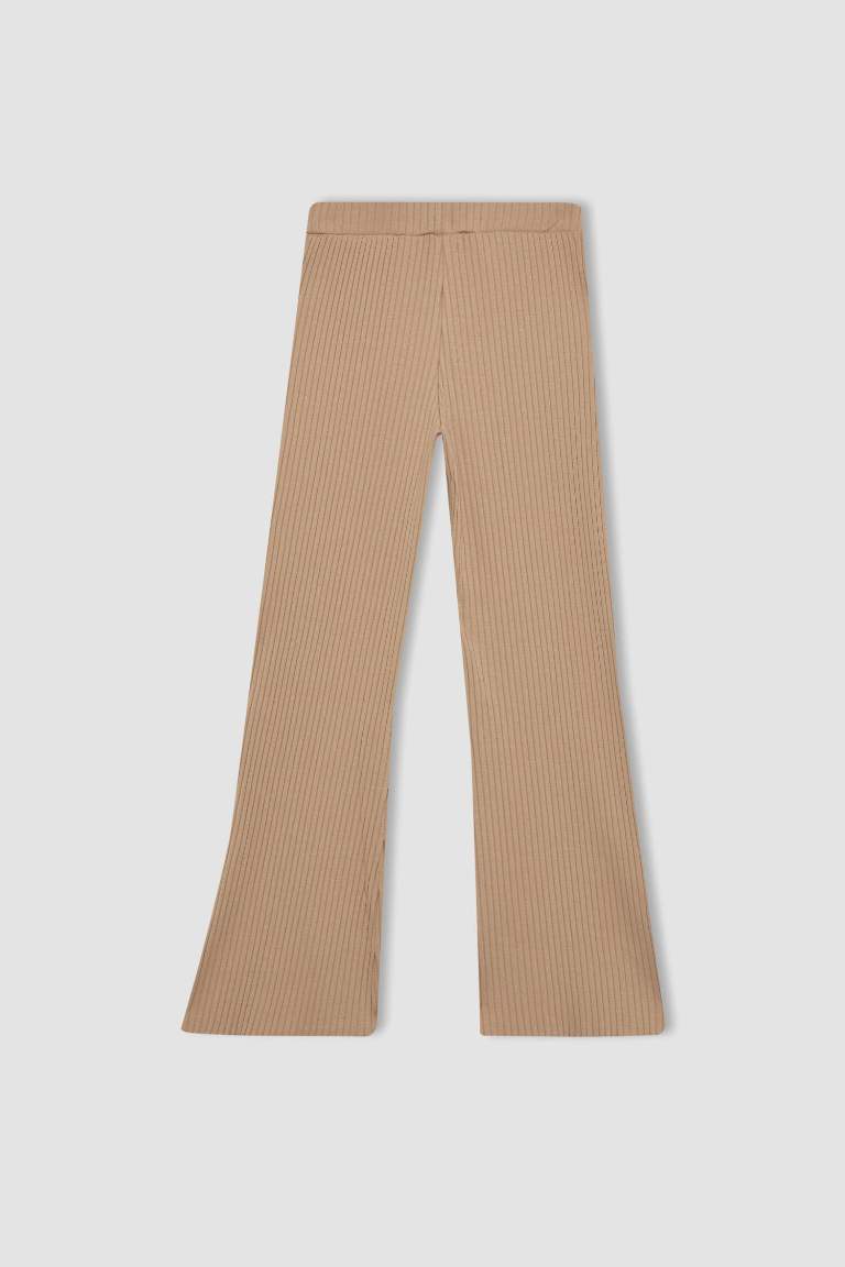 Pantalon Jersey Côtelé Coupe Évasée pour Fille