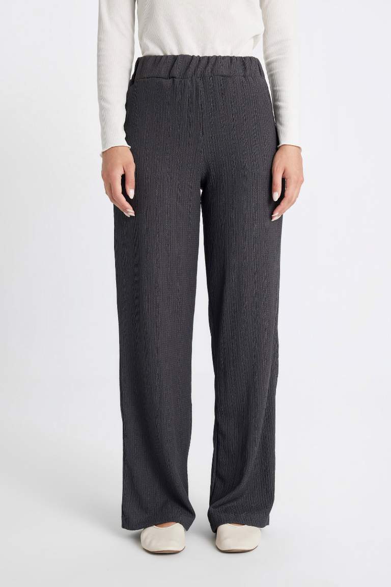 Relax Fit Elastic Waist Basic Crepe Trousers