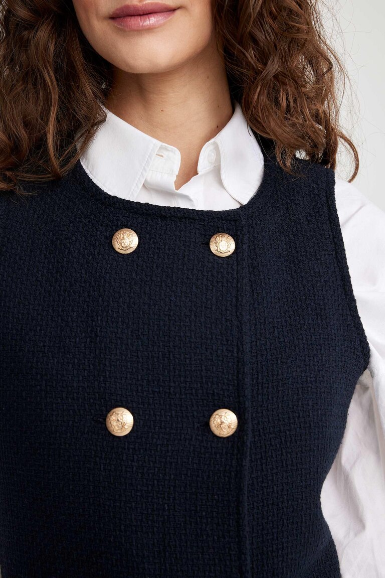 Robe Fourreau Banana Republic En Tweed Bleu Marine - Taille 2P (petite) - Occasion Très Bon état