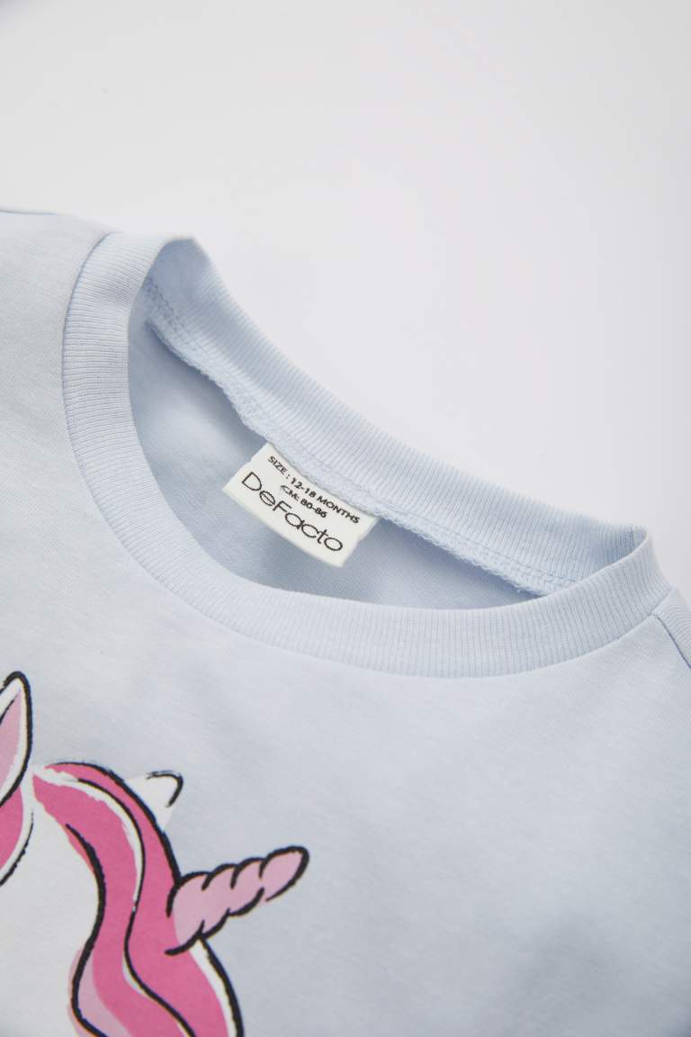 T-Shirt à Manches Courtes imprimé Licorne à Col rond pour Bébé Fille