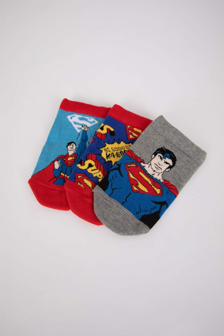 Erkek Çocuk Superman 3'lü Pamuklu Patik Çorap