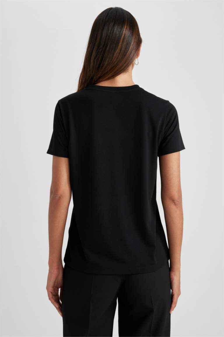 Robe Courte évasée Col V Manches 3/4 Noir Femme