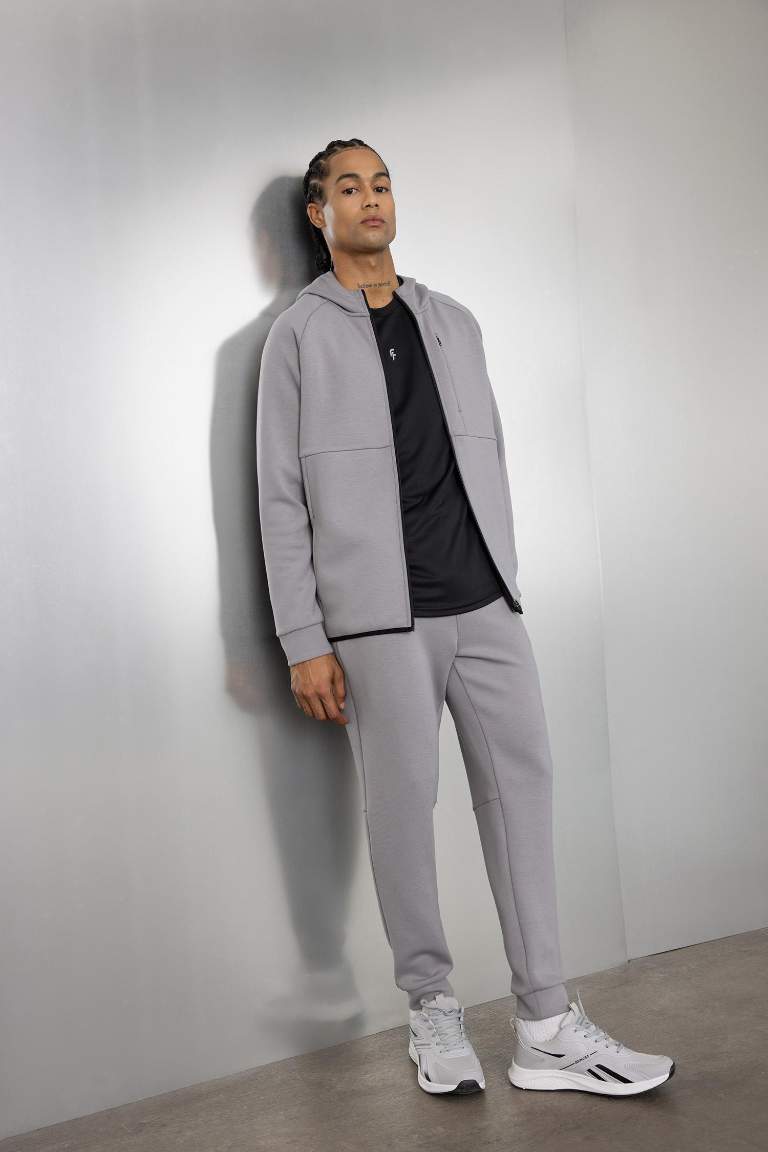 DeFactoFit Slim Fit Sporcu İnce Jogger Eşofman Altı Dar Kesim Skuba Dalgıç Kumaş Standart Paça Beli Bağcıklı Lastikli Paça