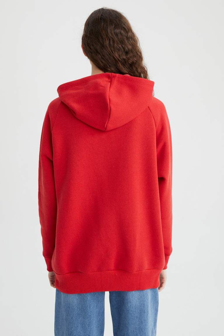 Crew Neck Hooded Kangaroo Pocket Basic Raglan Sweatshirt