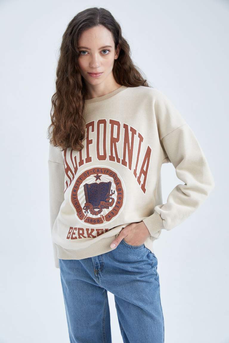 Crew Neck Slogan Printed Sweatshirt