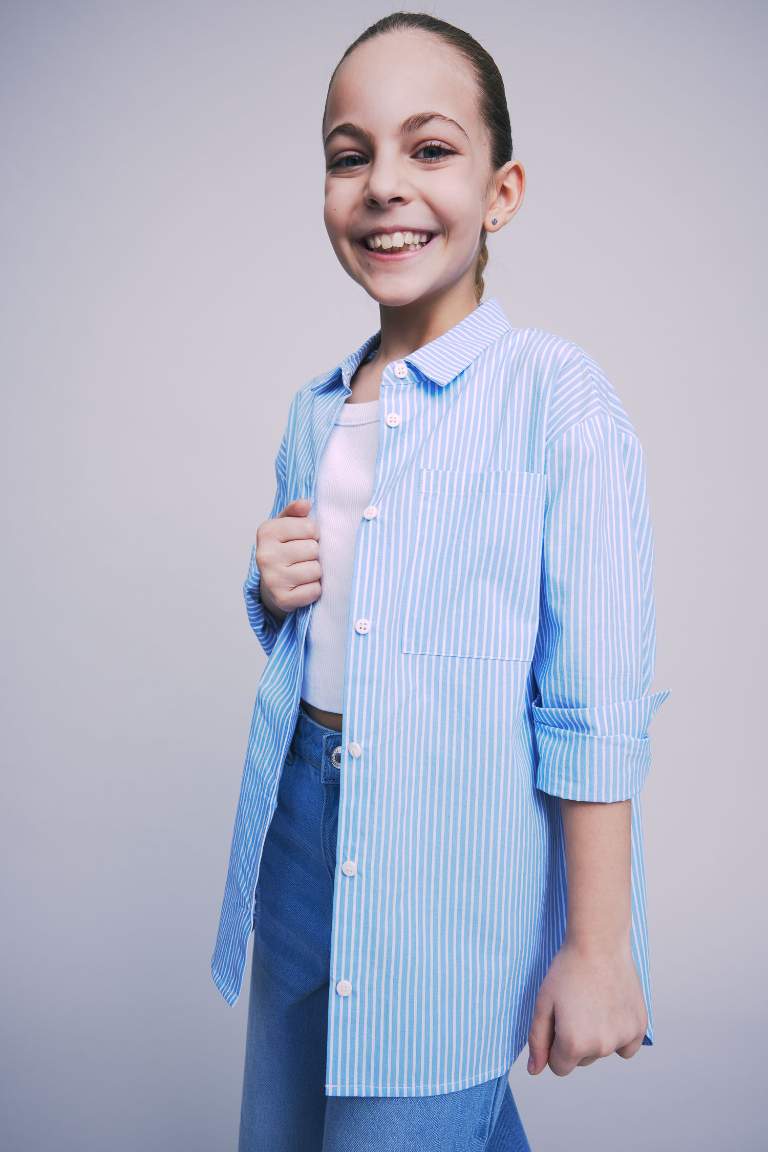 Kız Çocuk Oversize Poplin Uzun Kollu Gömlek
