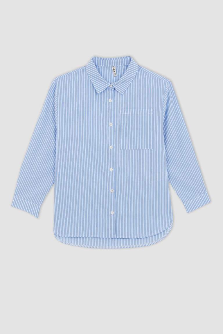 Kız Çocuk Oversize Poplin Uzun Kollu Gömlek