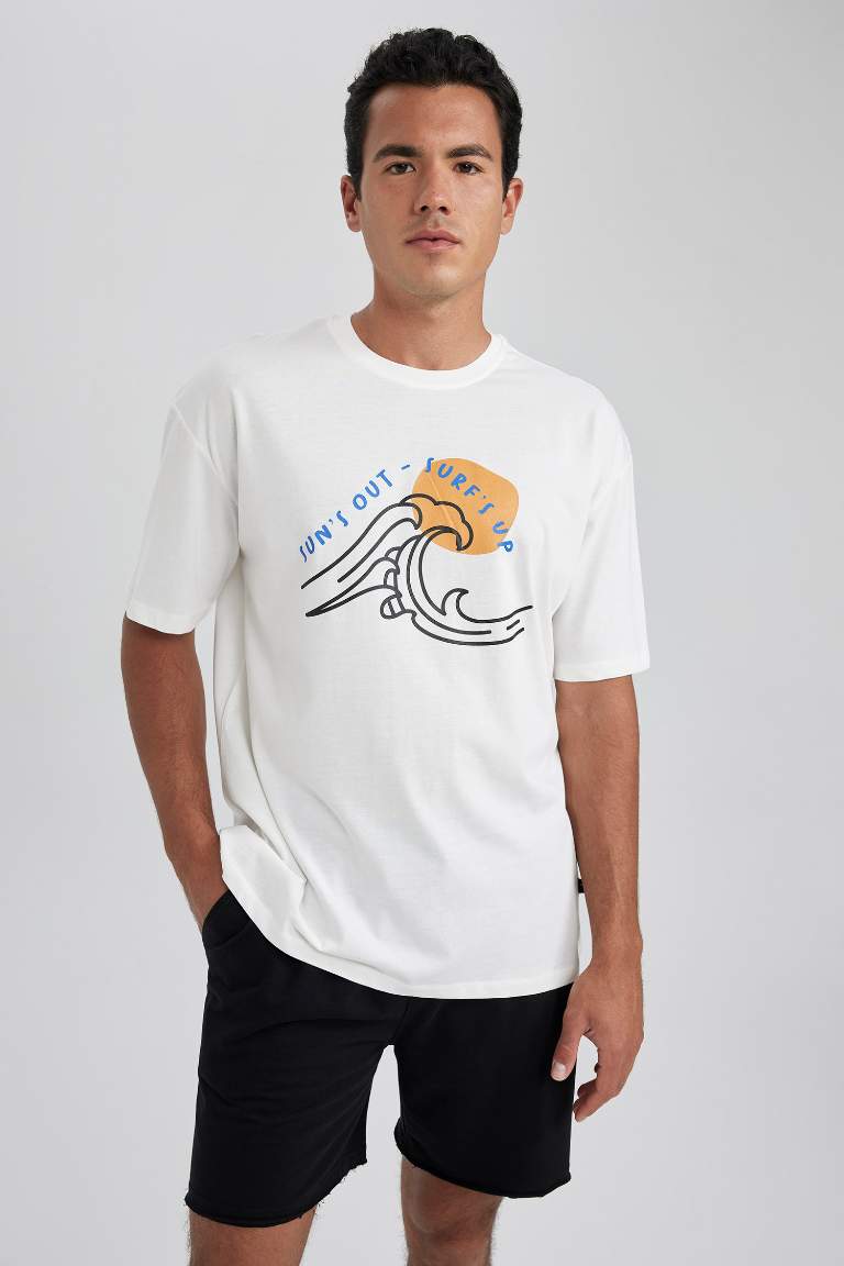 DeFactoFit Oversize Fit Bisiklet Yaka Baskılı Kısa Kollu Sporcu Tişört