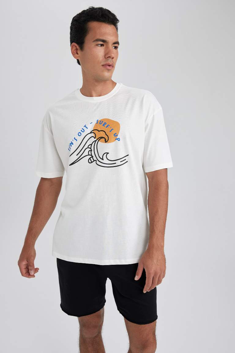 DeFactoFit Oversize Fit Bisiklet Yaka Baskılı Kısa Kollu Sporcu Tişört