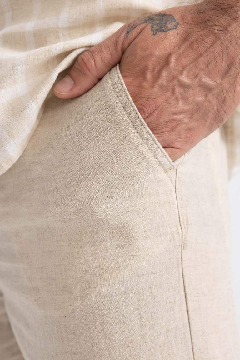 Relax Fit Düz Paça Keten Karışımlı Pantolon