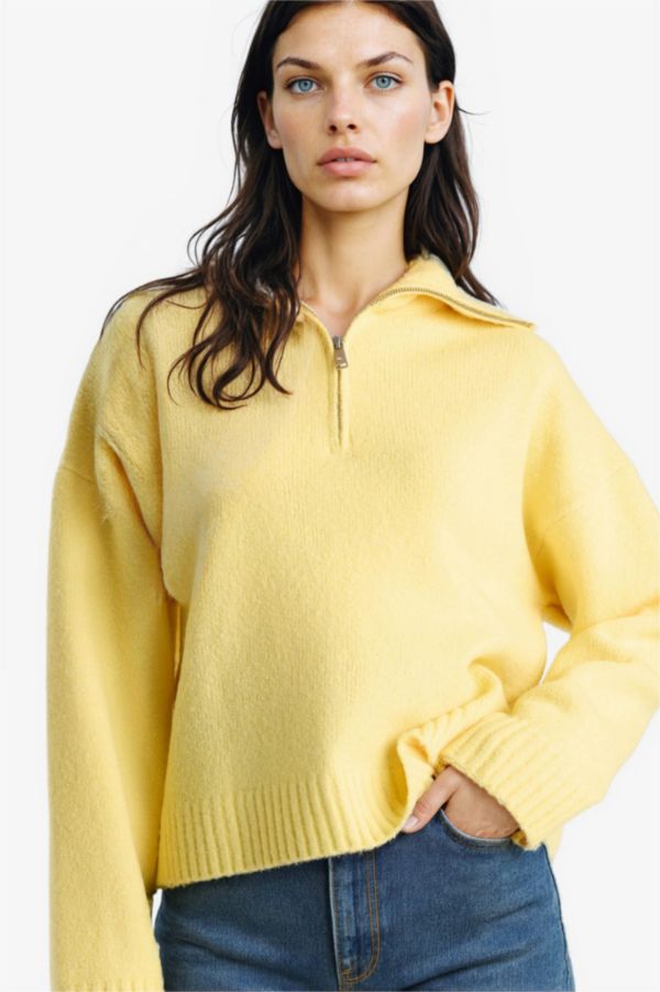 Oversize Fermuarlı Triko Kazak