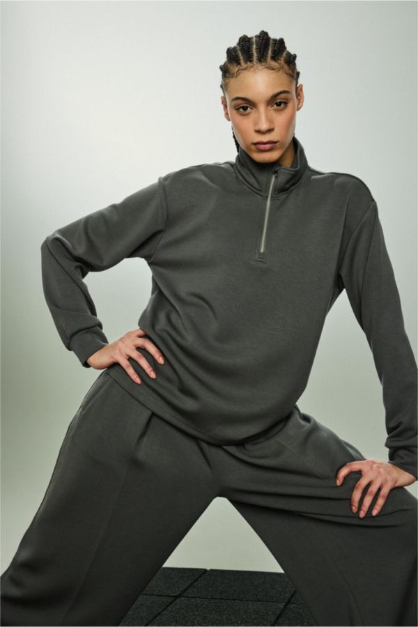 Ultra Yumuşak Oversize Fermuarlı Modal Sweatshirt